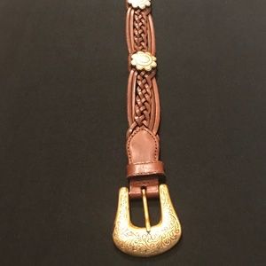 Vintage Leather Belt Women’s Western with Silver Embellishments Genuine Leather